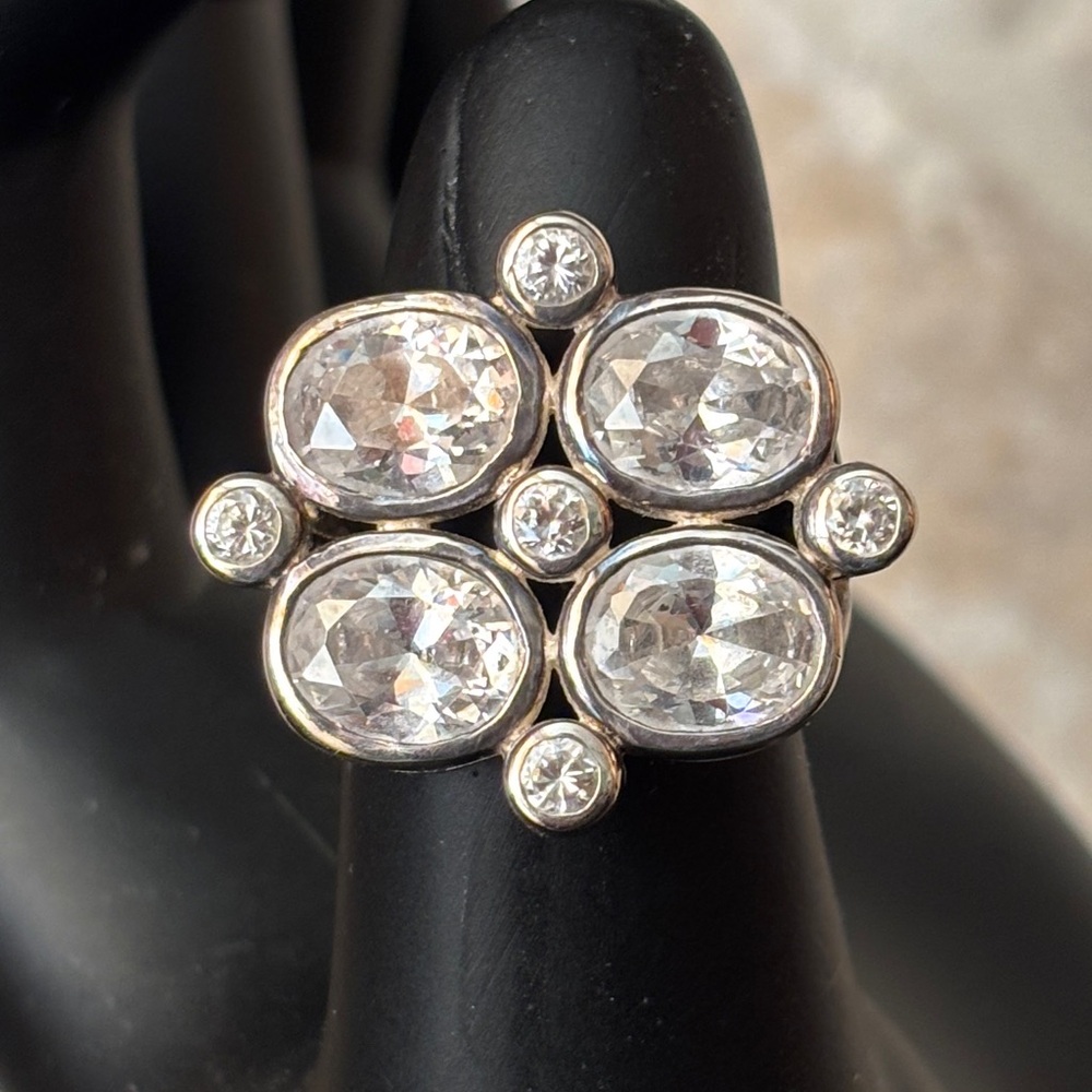 Elegant 925 Thai Silver Cubic Zirconia Cluster Statement Ring